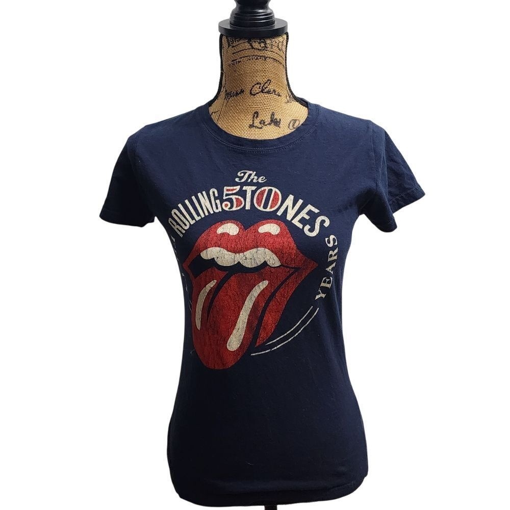 The Rolling Stones 50th Anniversary Rock Band Graphic T-Shirt Navy Blue‎ LG